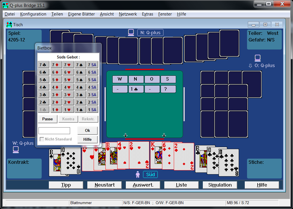 Tischfenster bei Beginn des Spiels